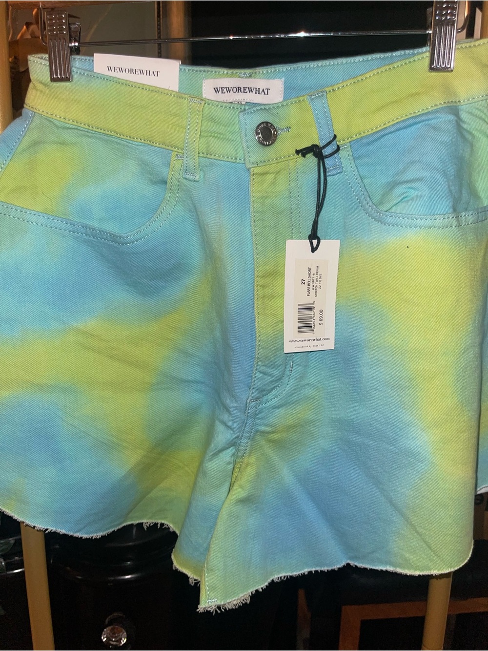 WeWoreWhat blue green denim shorts
